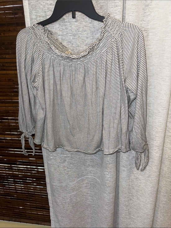 We The Free Tops - We The Free Gray and White Striped Off-Shoulder Blouse